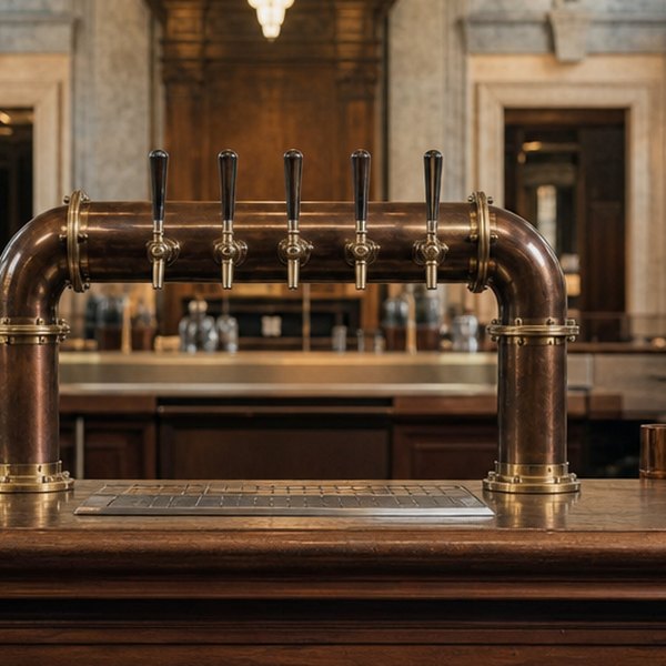 Vintage bank interior with beer tap counter — detail